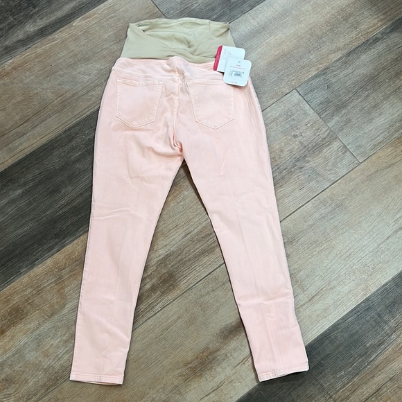 NWT{Isabel Maternity}Sz 18 Peachy Pink Skinny Crossover panel Jeans - Picture 5 of 10
